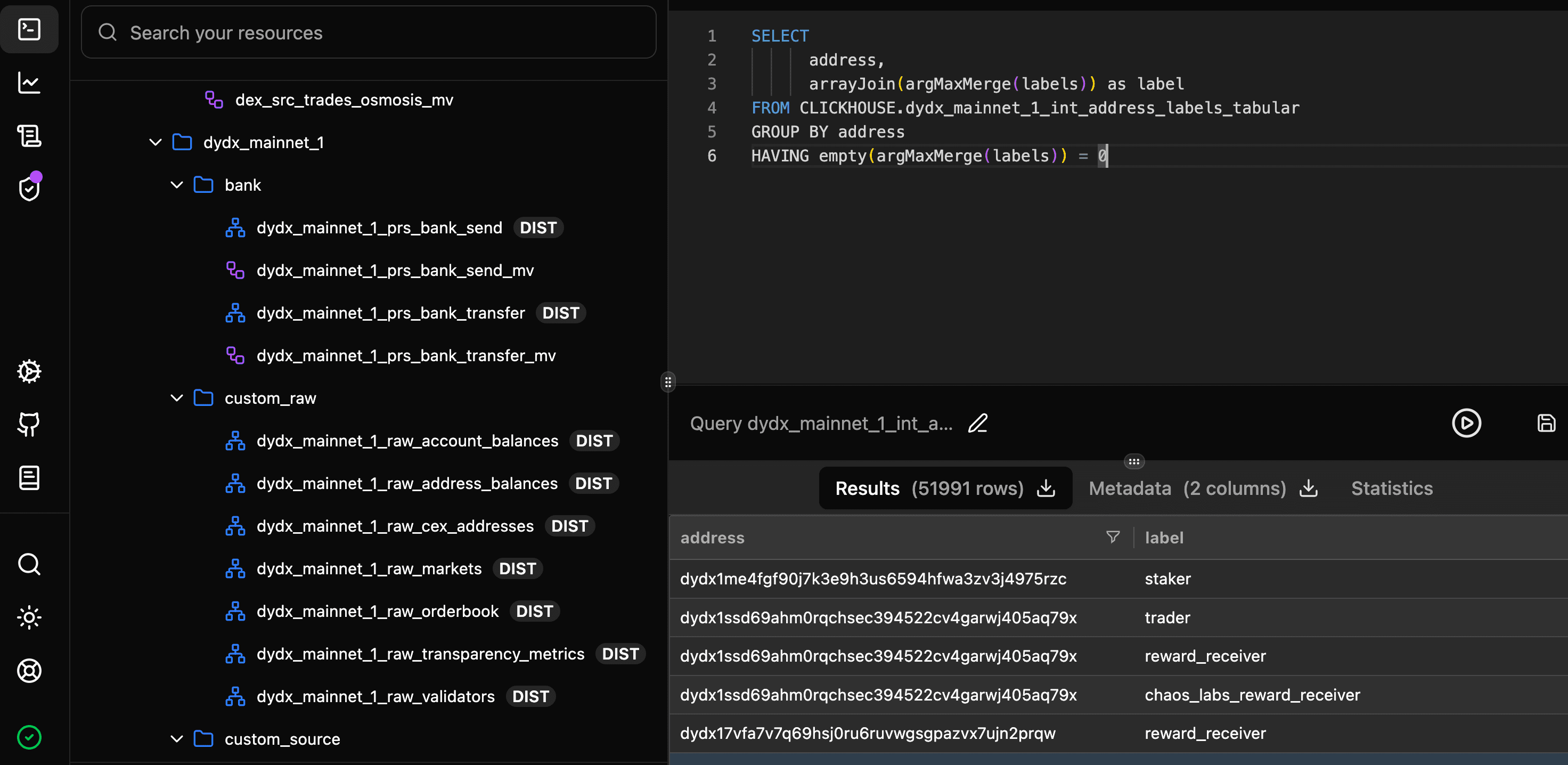 Data Warehouse screenshot